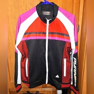 A Black Pyramid womens large mesh and faux leather moto jacket. NWT